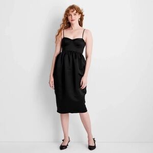 Future Collective Women’s Sweetheart Bubble Satin Midi Black Dress Size S